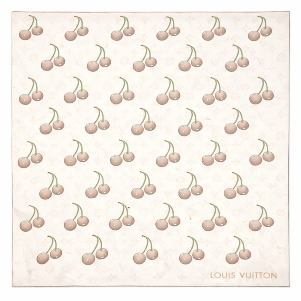 LOUIS VUlTTON 100% silk cherry print monogram scarf 40x40 custom print design